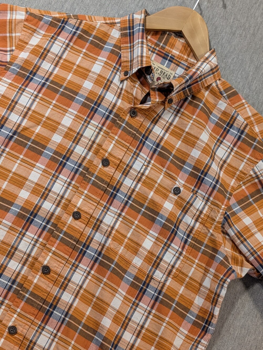 Red Head Brand Co. Plaid Button Shirt Men's Medium Orange White Cotton